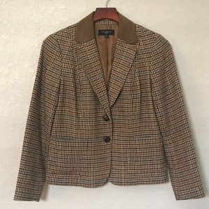 Talbots Brown Houndstooth Wool Blend Jacket Blazer